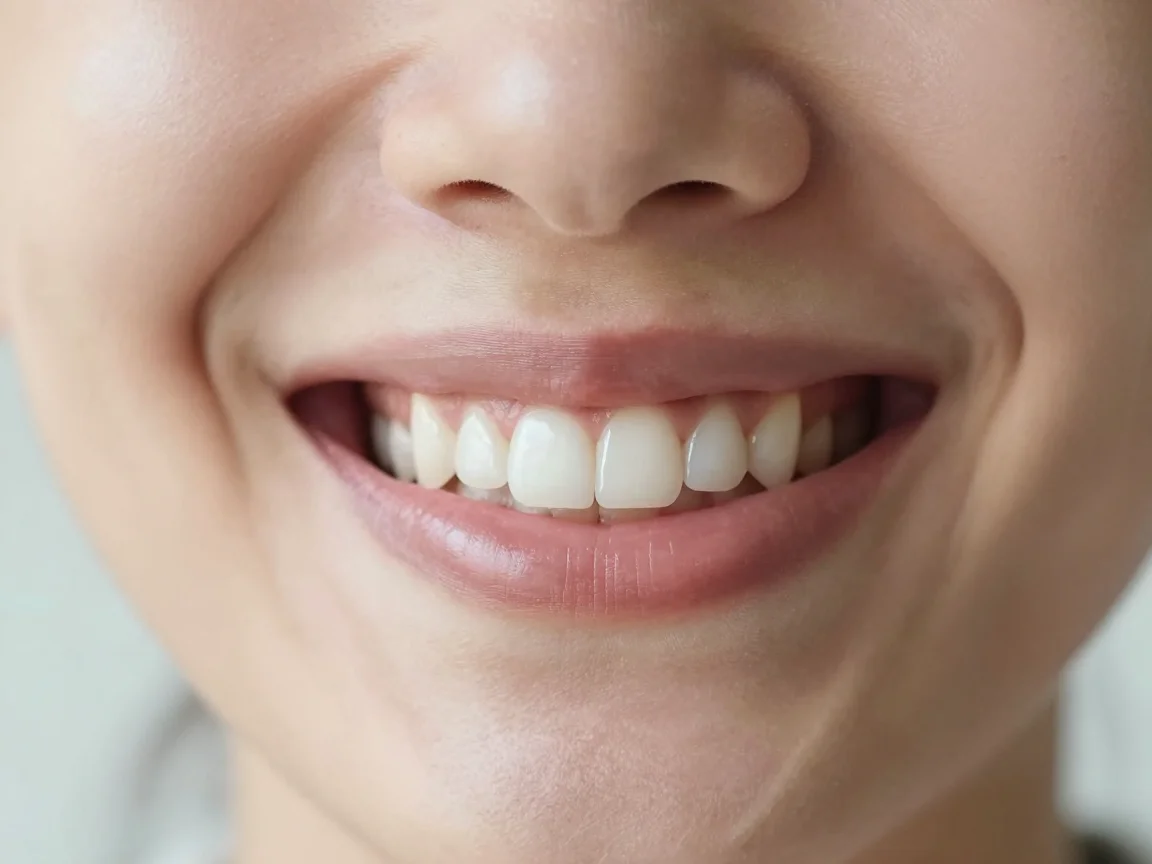 Detalhe de sorriso alinhado e saudável